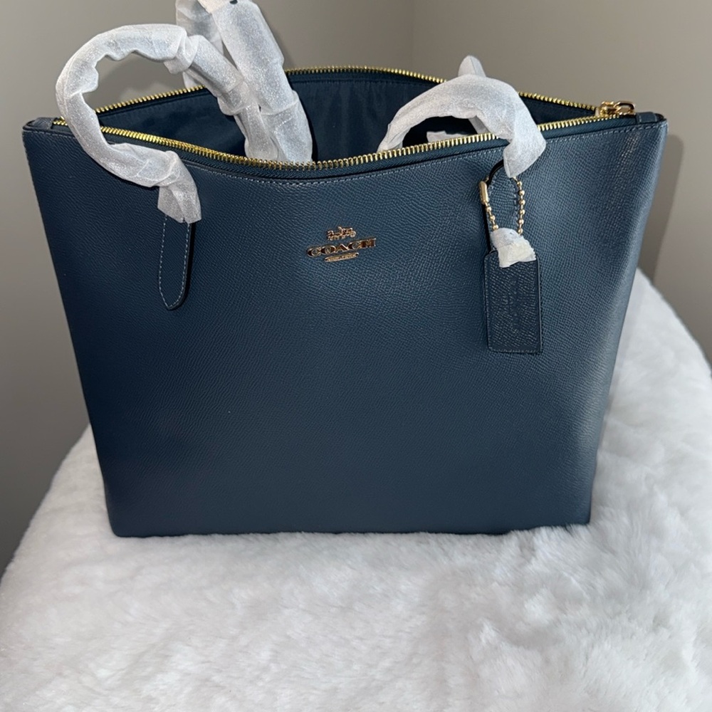 Coach X Grain Zip Top Tote Denim Blue
